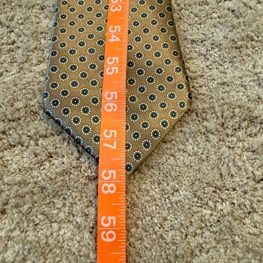 Oscar de la Renta Couture Silk Tie Mens Grey Blue Medallion Pattern Hand‎ Sewn